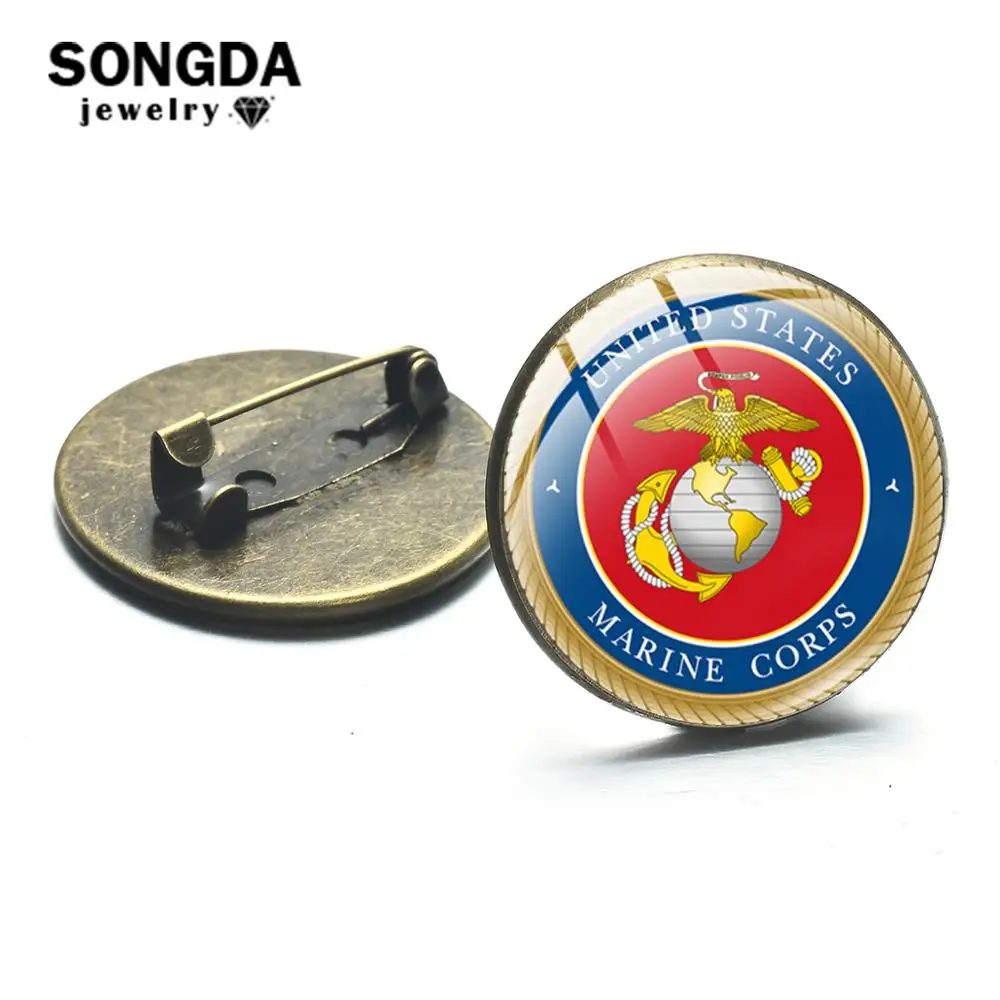 Броши и булавки SONGDA США символы DOD DA DON DAF USMC стеклянная круглая булавка на лацкан