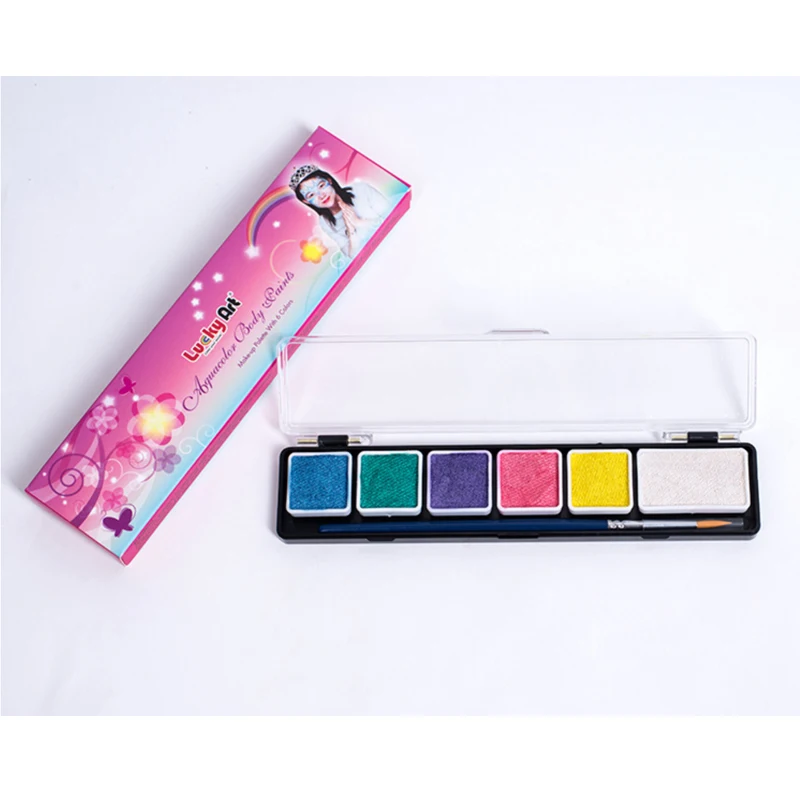 6 цветов палитры краски для лица с кистью макияж Хэллоуин пигмент Рождество на