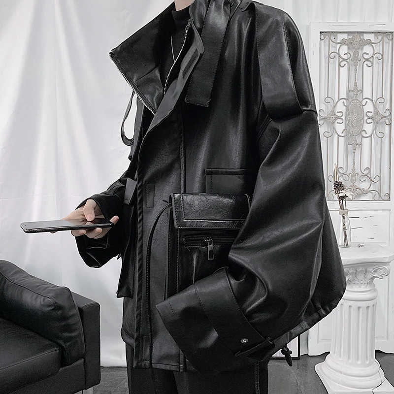 

2021 Wide Type Loose Mens Baseball Pu Leather Coats Motorcycle Jackets Clothing Bomber Jacket Male Loose Faux Coat Windbreaker