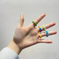 bohemian small flower ring korean fashion colorful jewelry handmade multi acrylic beaded ring for women birthday party gifts