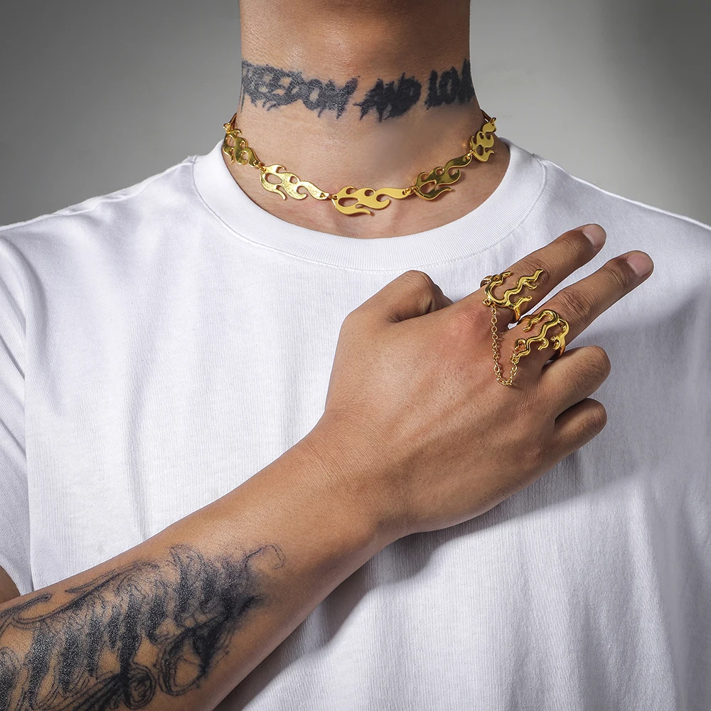 Harajuku уличная одежда пламя в Чокер-ожерелье стиле панк Готическая цепочка с