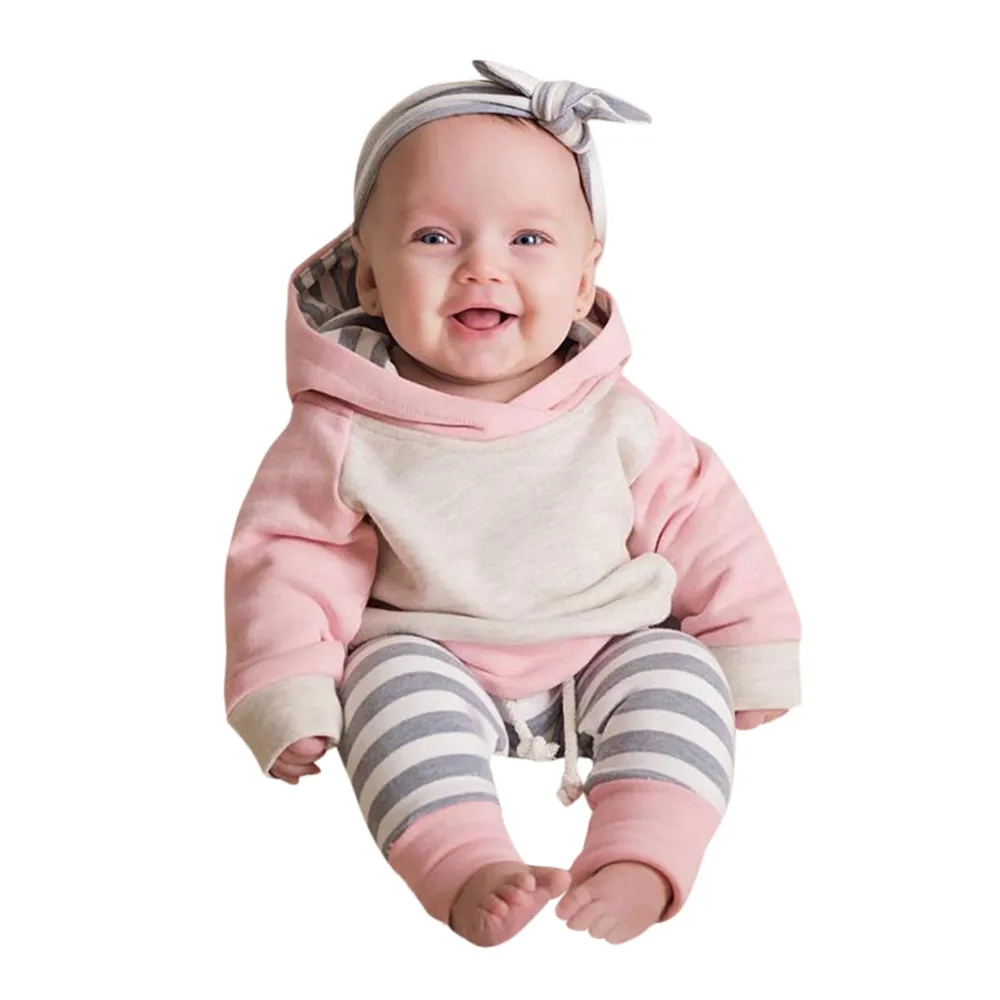 #4 Infant Clothing 3pcs Toddler Baby Boy Girl Clothes Set Hoodie Tops+pants+headband Outfits Warm Winter Clothes Set Kid Suits