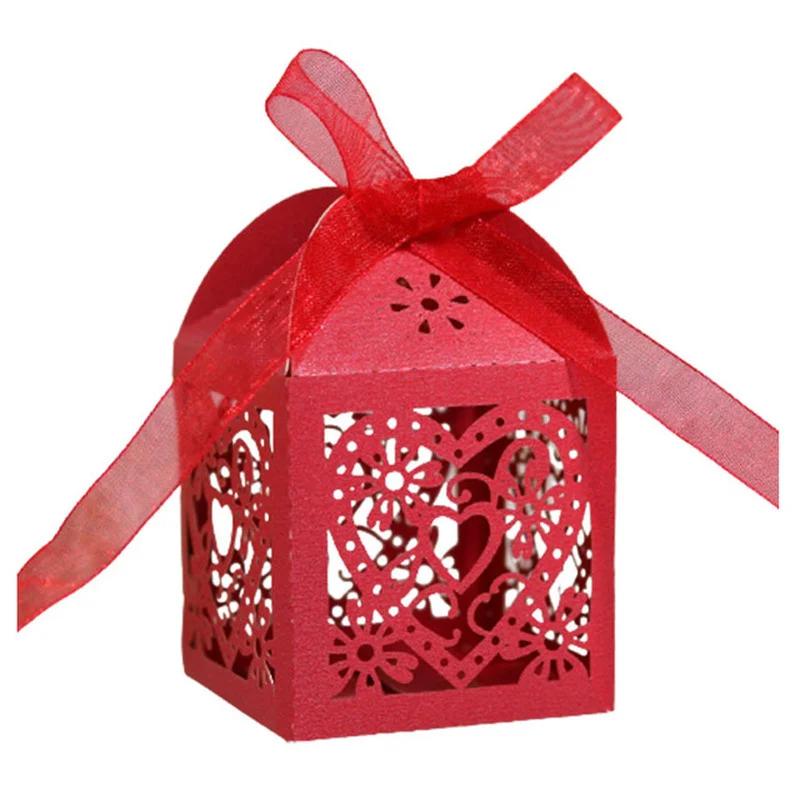 

50 шт., коробка для конфет в виде сердца с лентой