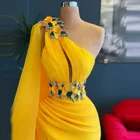 Очаровательные желтые платья русалки для выпускного вечера с кристаллами Вечерние платья на одно плечо женский наряд для конкурса