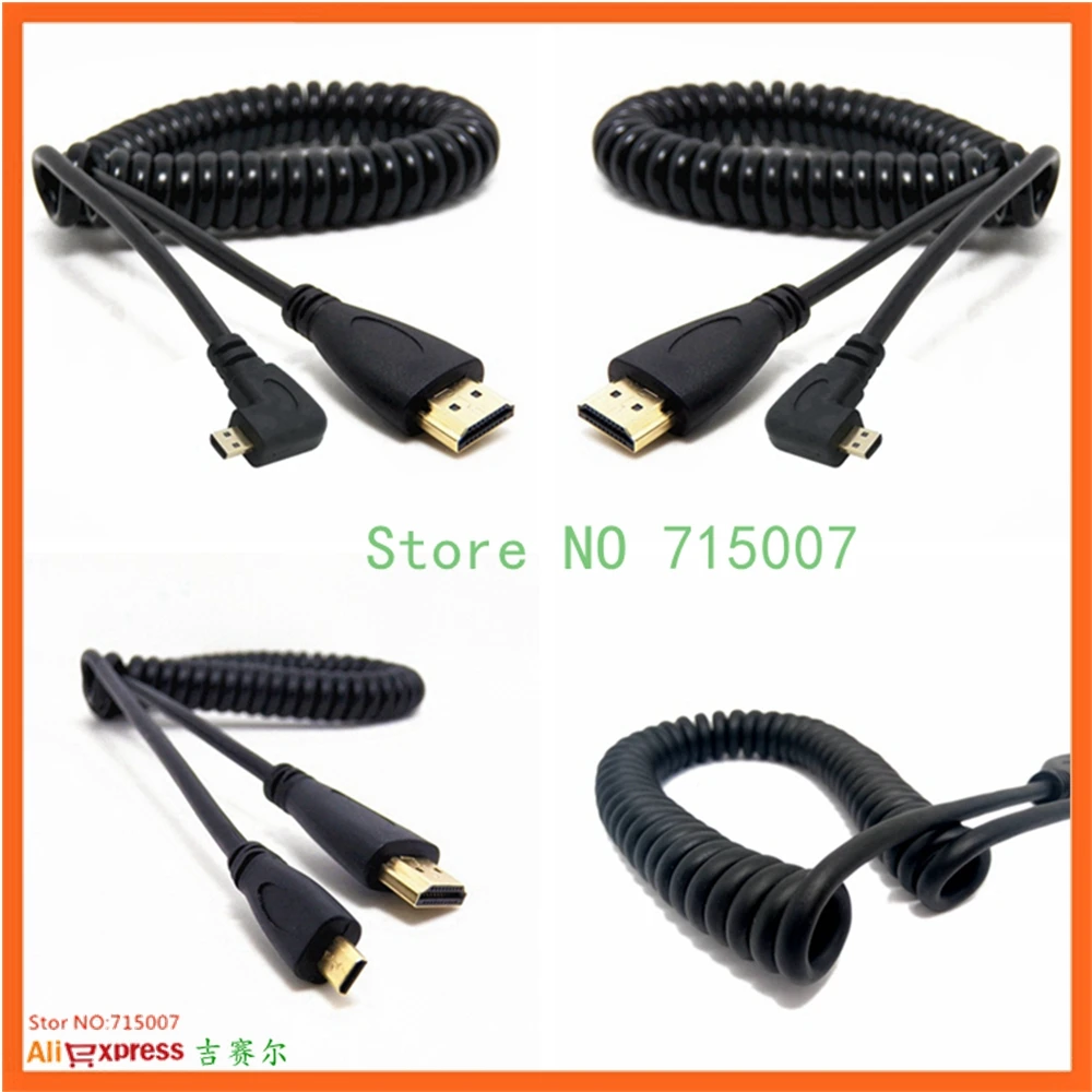 0,5 м/1,5 м HDMI к правый и левый Угол Mini HDMI и Micro HDMI кабель со штыревыми соединителями на обоих концах для подключения стрейч витая пружина гибкий кабель с ПВХ изоляцией V1.4 DSLR