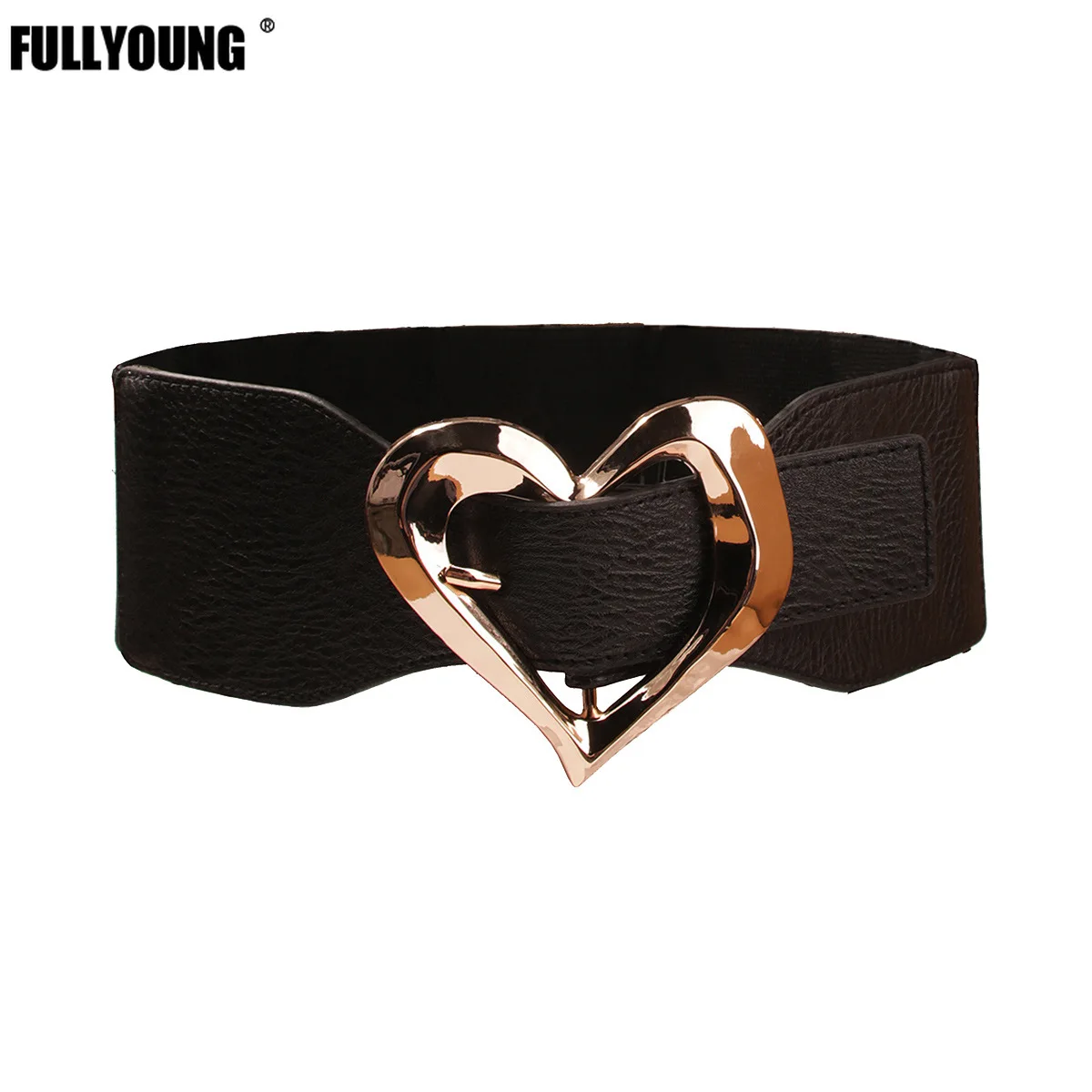 

Fullyoung New Fashion Belts for Women Atmospheric Sweet Women's Elastic Waistband Love Heart Buckle Wide Leather Belt Belt Women