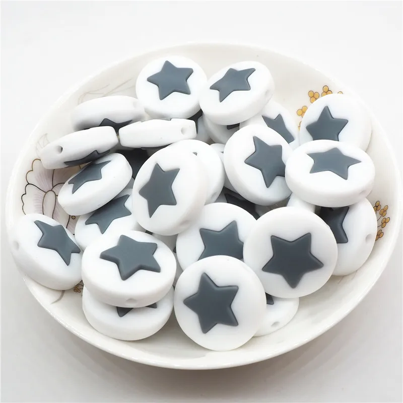Chenkai 50pcs 21mm Silicone Round Star Teether Beads DIY Baby Shower Pacifier Dummy Jewelry Making Beads Toy Gift Accessories