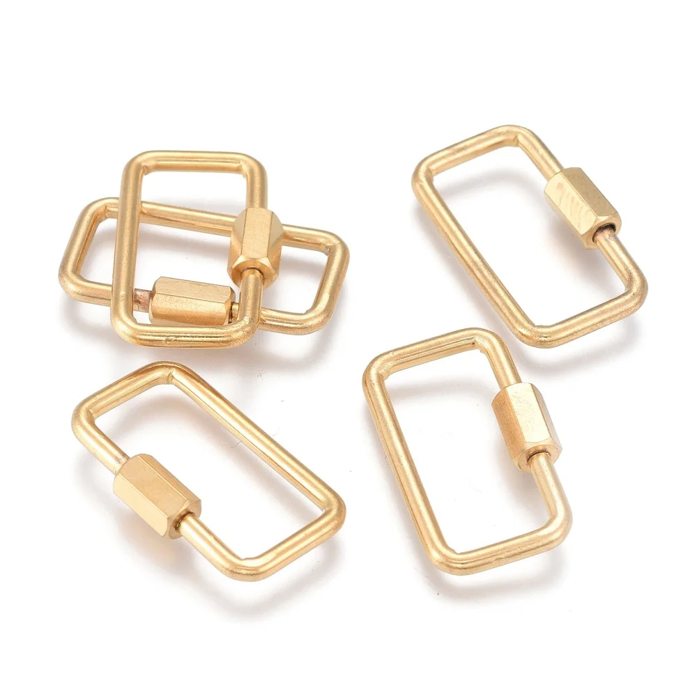 

1PCS 304 Stainless Steel Screw Carabiner Lock Charms for Necklaces Making Rectangle Golden 24.5x14x4mm Screw: 7x4mm