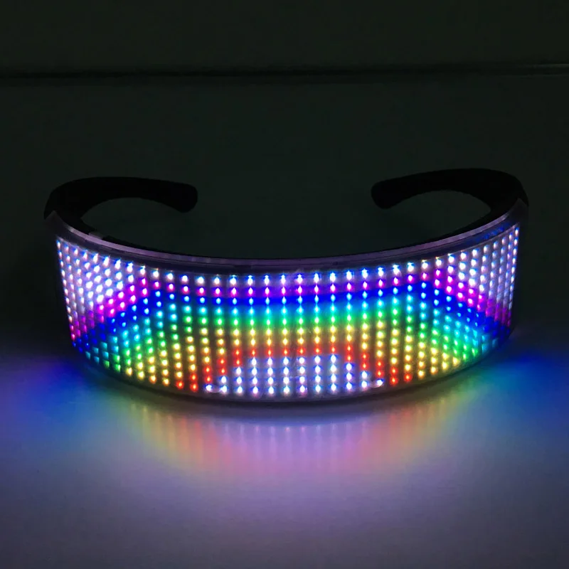 저렴한 LED 빛나는 안경 미래의 전자 바이저 라이트 최대 할로윈 축제 KTV 바 성능을위한 충전식 App