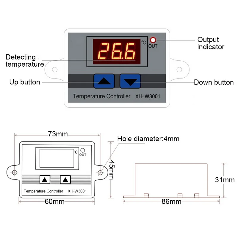 12/24/110/220V AC Microcomputer XH-W3002 W3001 LED Temperature Control Incubator Cooling Heating Switch Thermostat With Probe |