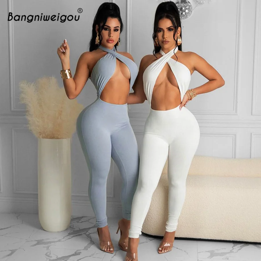 

Bangniweigou вырез с перекрещивающимися бретельками повязки Комбинезоны для женщин 2021, женская обувь пикантные туфли с низким вырезом на спине с...