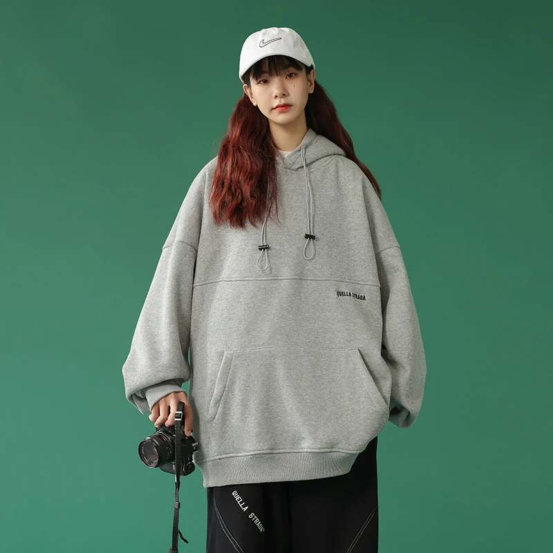 

Letter School Hoodie Women Drawstring Pullover Pocket Embroidery Korean Sweatshirt Lady Crop Top Sudaderas Clothing ED50MS