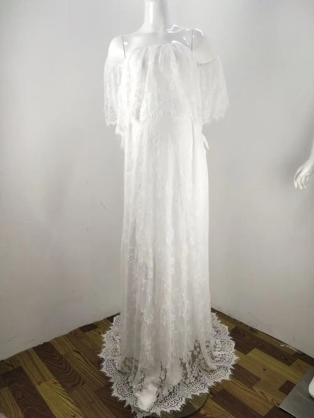 Платье Макси женское с открытыми плечами кружевное отложным воротником| |