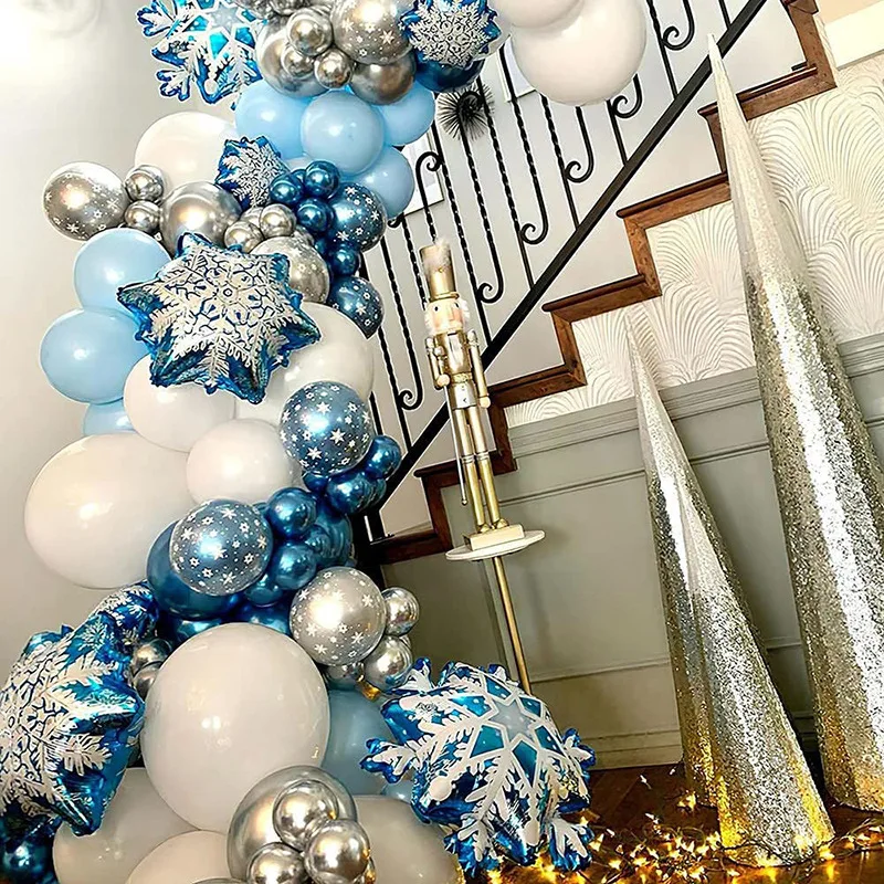 

1 set of mixed snowflake foil balloons ice blue number balloons winter ice and snow party birthday party decoration