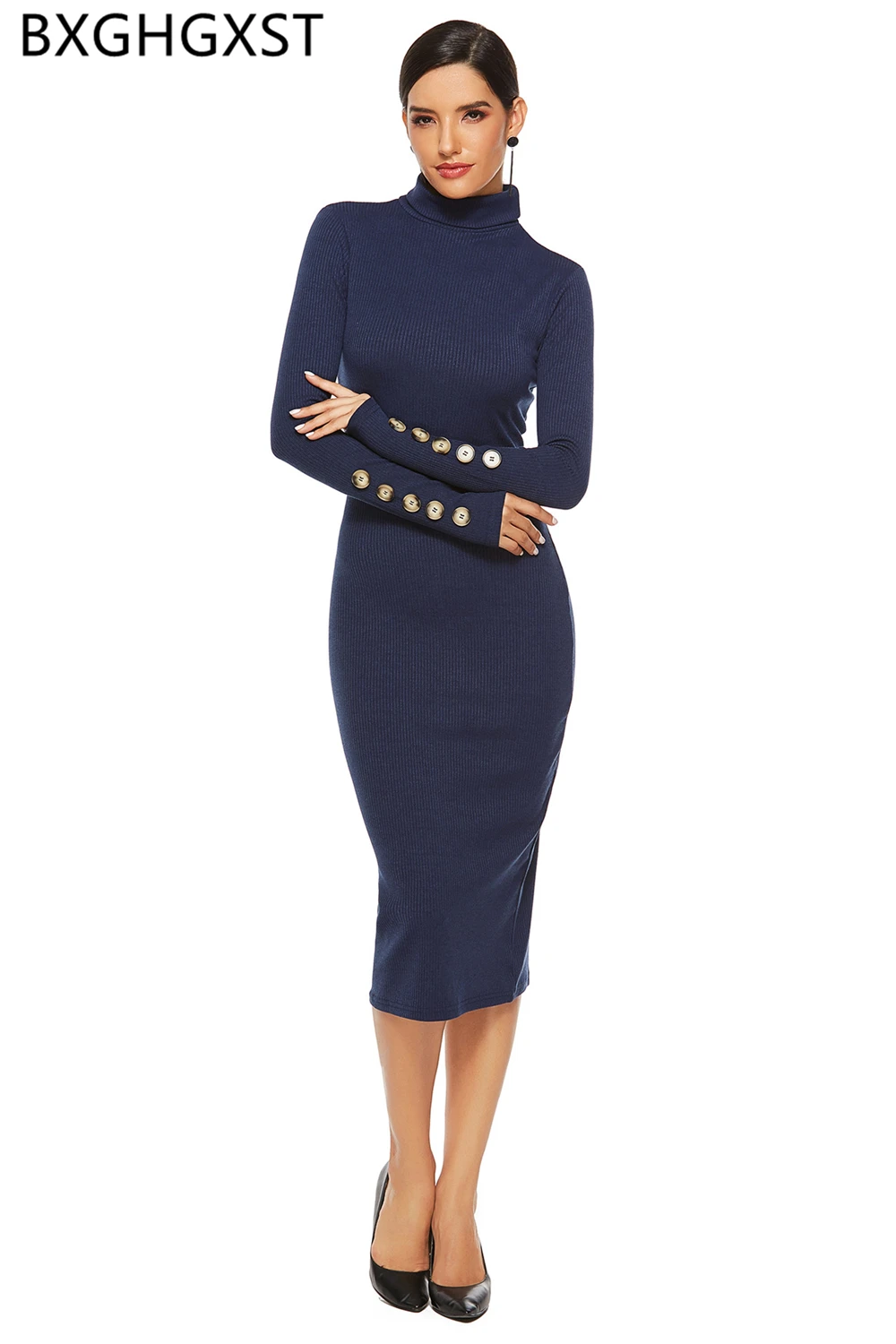 

Long Sweater Dress Long Sleeve High Neck Sweater Knitted Dress Plus Size Women Vintage Sweater Sexy 2022 Winter Clothes Women
