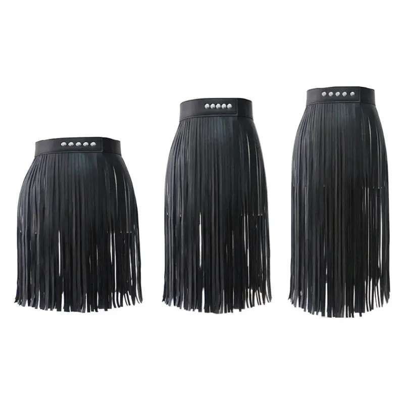 Womens High Waist Faux Leather Fringe Tassels Skirt Body Harness with Snap Buttons Halloween Party Punk Rock Clubwear images - 6