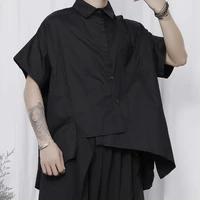 mens short sleeve shirt summer new korean japanese personality asymmetrical split design fashion loose large size shirt