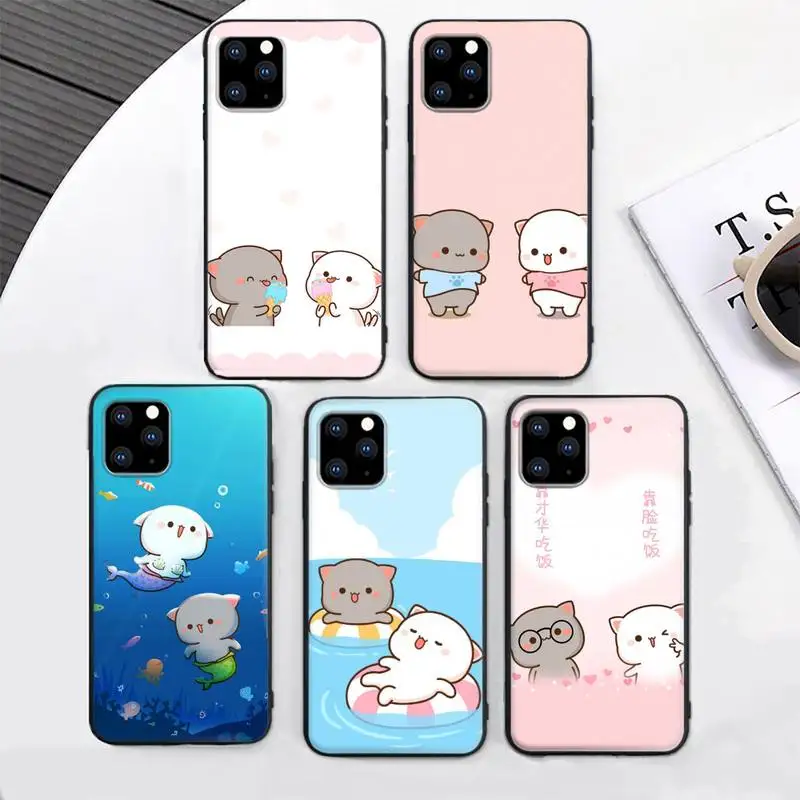 

Cartoon Cute Gray Mochi Cat Phone Case For Iphone SE 2020 6 6s 7 8 plus X Xr XS 11 12 13 Mini Pro Max Fundas Cover
