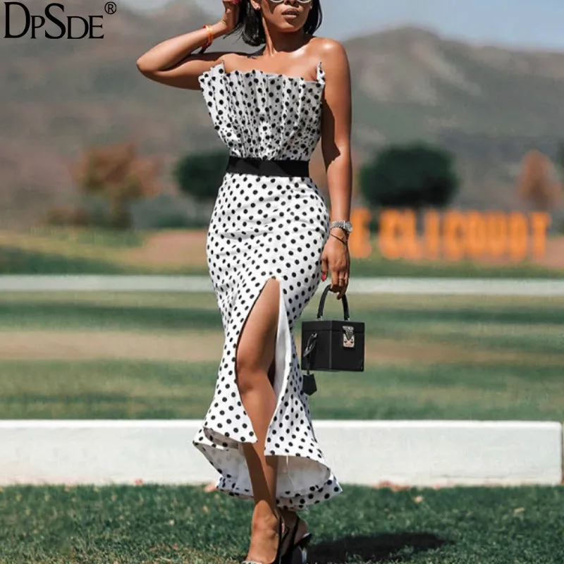 Женское длинное платье без бретелек Элегантное летнее с поясом и высоким