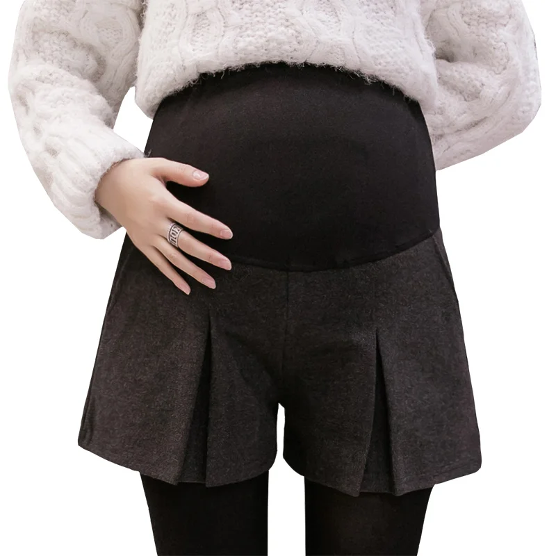 

209# Autumn Winter Thicken Woolen Maternity Shorts Adjustable Belly Clothes for Pregnant Women Wide Leg Pregnancy Bootcuts