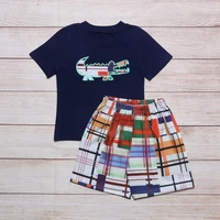 summer sleeve outfits for boy black crocodile cotton t shirt colorful lattice fashion shorts kids baby suit set for 1 8 years