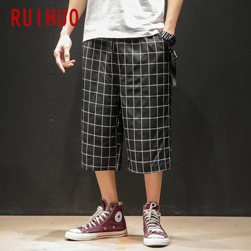 

RUIHUO 2021 New Plaid Harem Pants Men Trousers Joggers Casual Pants Men Calf-Length Sweatpants Hip Hop Streetwear Size M-5XL