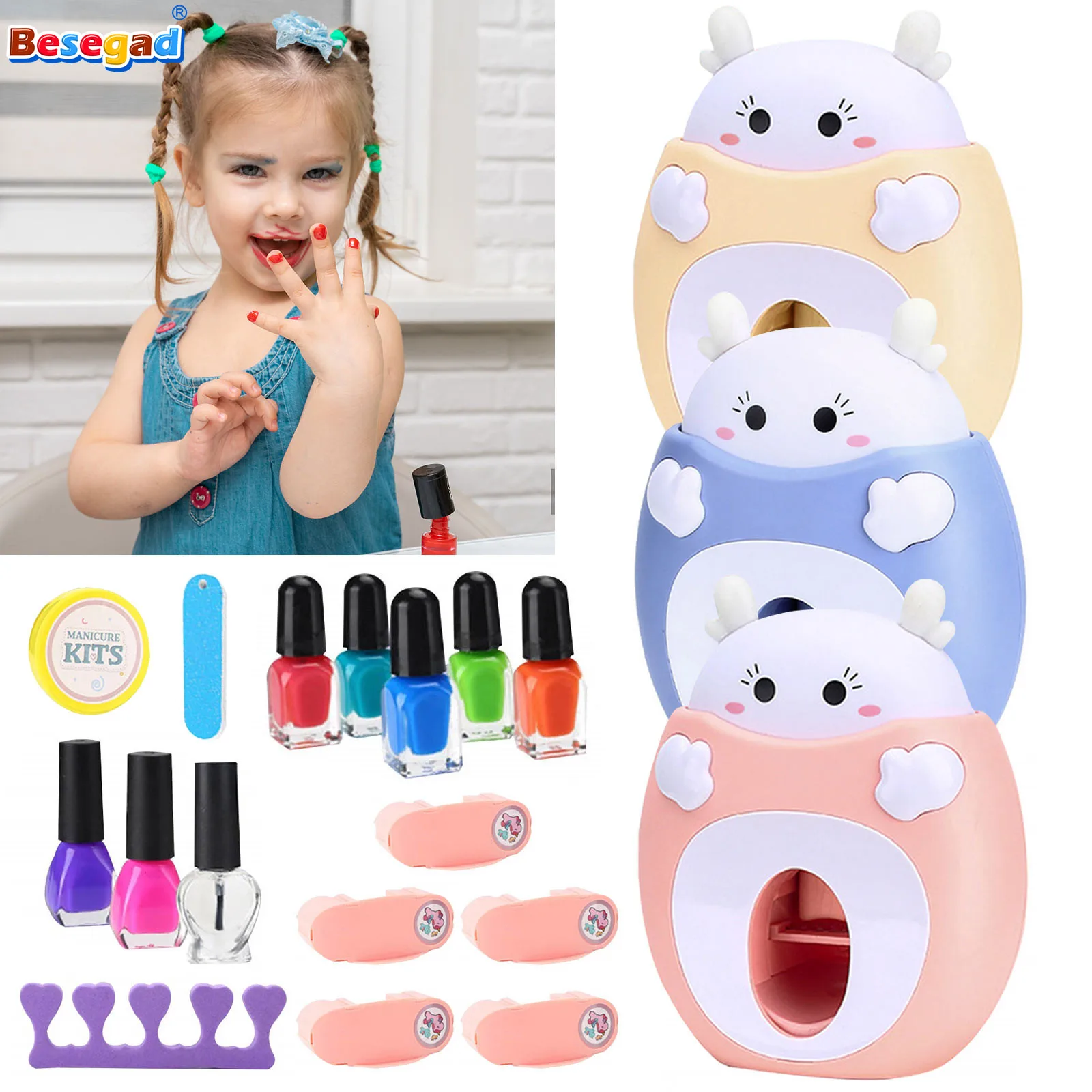 

Kids Nail Art Kit Including Print Pattern Beauty Machine Nail Polish Cute Nail Stamper Set Princess Pretend Play Toys for Girls