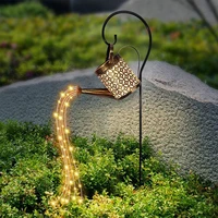 wrought iron hollow out lamp metal solar powered watering can sprinkles fairy light led outdoor garden waterproof shower light