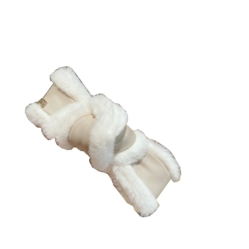 Женские роскошные меховые аксессуары для волос с пушистым бантом эластичная