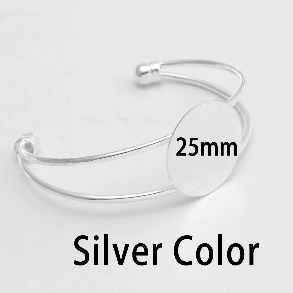 25mm Silver 2 5 шт. 20 мм 25 мм 1 ''ободок круглый базовый стеклянный браслет из кабошона настройки регулируемый браслет на запястье заготовки для DIY ювелирных изделий - Окраска металла: 25mm Silver 2