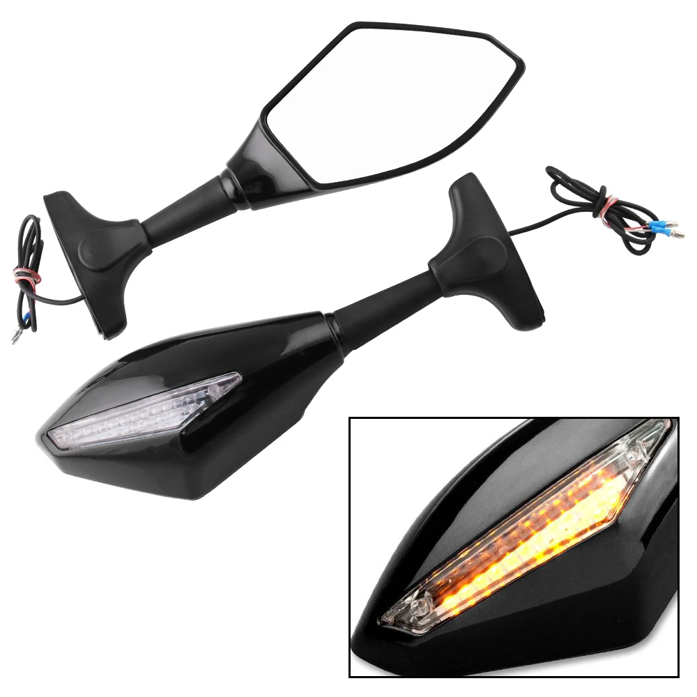 Motorcycle Side Rear View Mirror Amber LED Turn Signal Light Marker Integrated Black with Suzuki SV650 Katana 600 750 GSX600F |