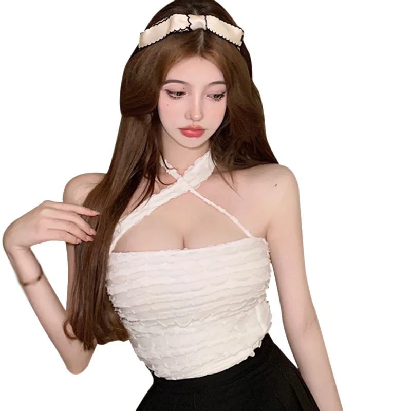

DAXIN Sexy Women Tank Tops Solid Color Halter Neck Top Korean Style Haut Femme Summer Women White Vest