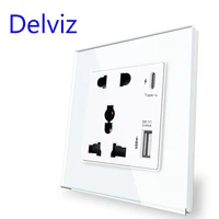 delviz type c interface socket universal internationalcrystal glass panelwall power usb outlet 18w 4000ma smart quick charge