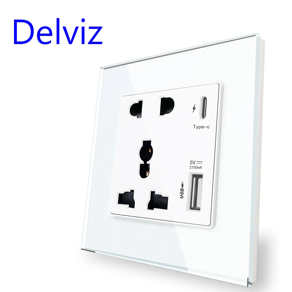 Интерфейсная розетка Delviz Type C универсальная международная прозрачная стеклянная