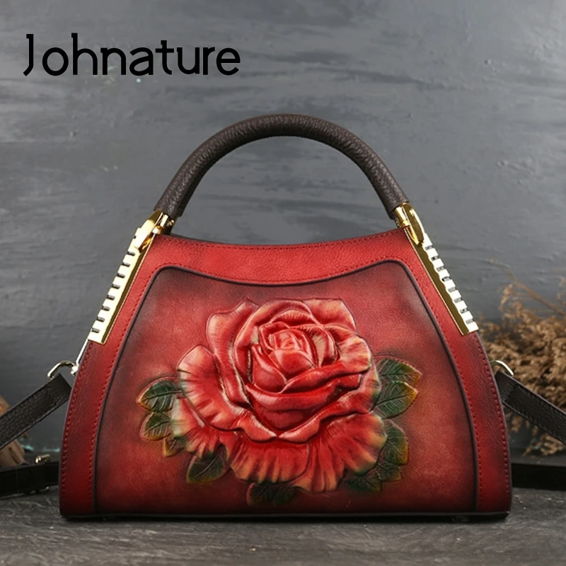 Женские винтажные сумки Johnature из натуральной кожи с тиснением модные