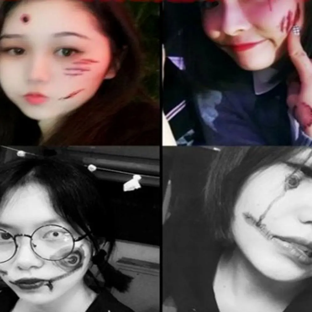 

2020 Halloween Party Decor Luminous Tattoo Sticker Horror Realistic Blood Wound Scar Terror Ghost Bat Pattern Body Stickers