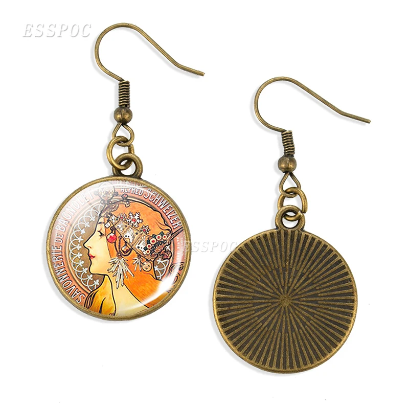 Women Alphonse Mucha's Savonnerie Art Earrings Nouveau Dangle Earring Fashion Cute Student Gift |
