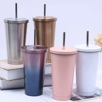 high capacity reusable water bottle stainless steel hot and cold metal water bottle with straw lid double layer juice cup