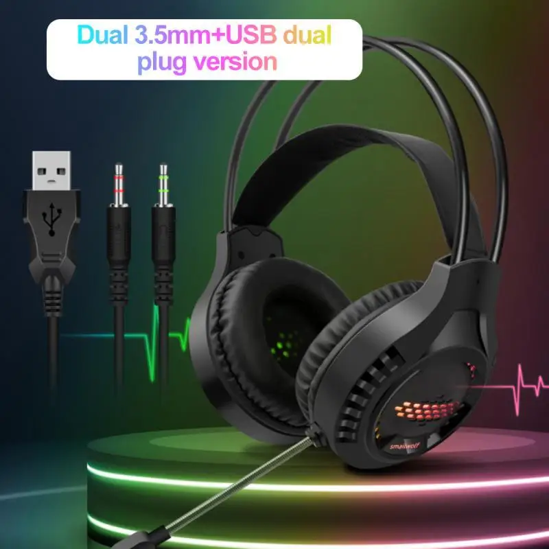 

Gaming Headset 3.5MM/USB Game Headphone Stereo Surround Wired Earphone Noise Reduction With Mic Colourful Light For Laptop Gamer