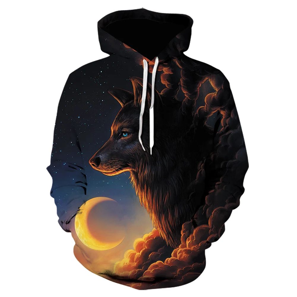 

Novelty animal pattern Moon Wolf 3D Printing Hoodie Men hoodies Female coat winter Sweatshirts 2021 Hot Sale fall Streetwear
