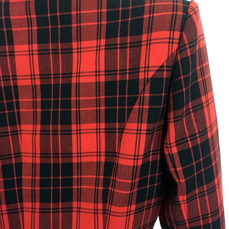 

Hot Sale England Style Slim Fit Female Plaid Blazer Jacket Ladies Qualities Double Breasted Women Blazer Veste Tailleur Femme