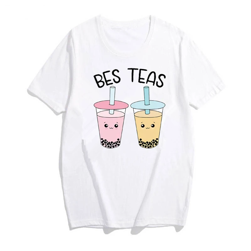 Фото Футболка 2026 Bes Teas Boba Tea: Милая футболка для лучших подруг в стиле Bubble Tea, кавайная футболка для лучших друзей, ретро-футболка Ulzzang, парные футболки, повседневные топы №2