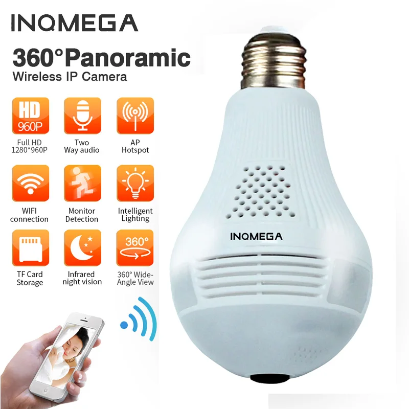 INQMEGA 960P 360 Wi-Fi камера системы безопасности лампа панорамная камера Wifi IP камера рыбий глаз Панорамное наблюдение Домашняя безопасность IP камера