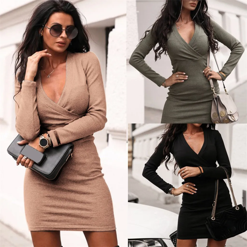 Vestidos femininos модное облегающее платье женское зима осень сексуальное с W образным