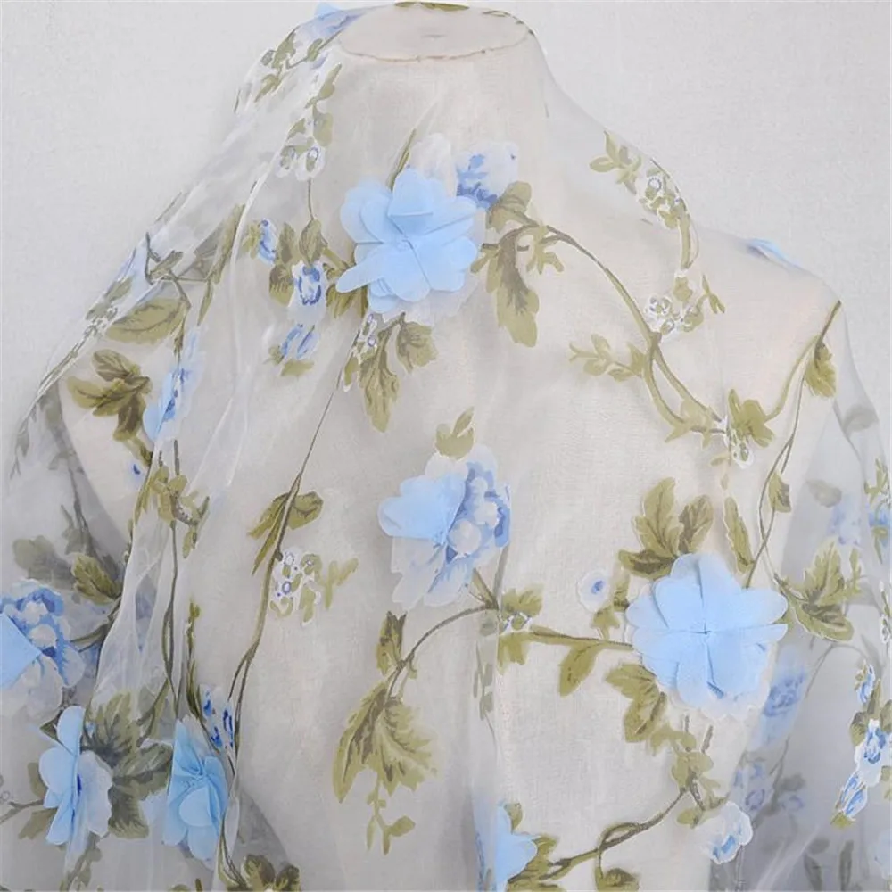 3D синий цветочный кружевной органза Аппликация шифон вышитые свадебные платья