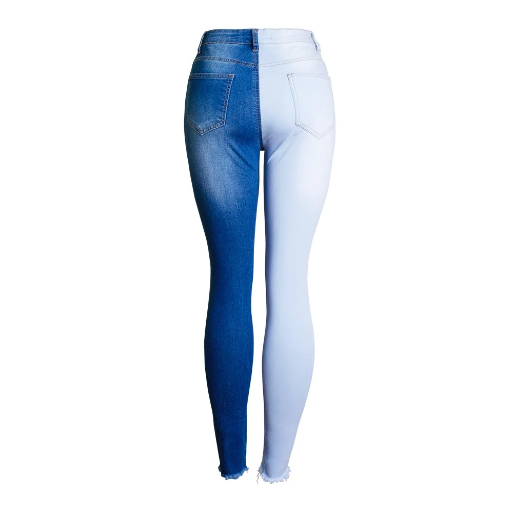 

Women's jeans European stand spring feet pants women stretch slim stitching color matching pencil pants women