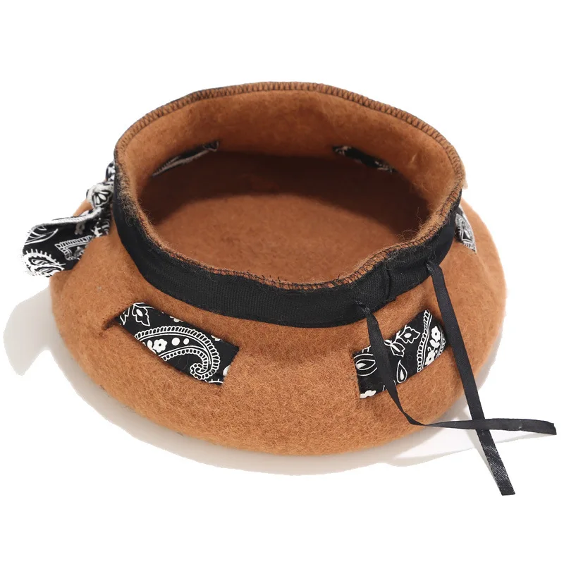 

Spring Autumn Vintage Women Bow Wool Beret Fashion Warm Japanese Painter Hat Lady Girls Outdoor Travel Beret Hat French Hat