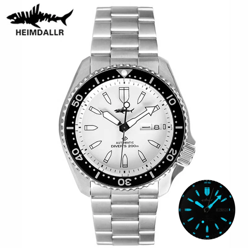 

HEIMDALLR Men's Diving Watch White Dial SKX007 Sapphire Ceramic Bezel 200M Waterproof NH36 Automatic Movement Mechanical Watches