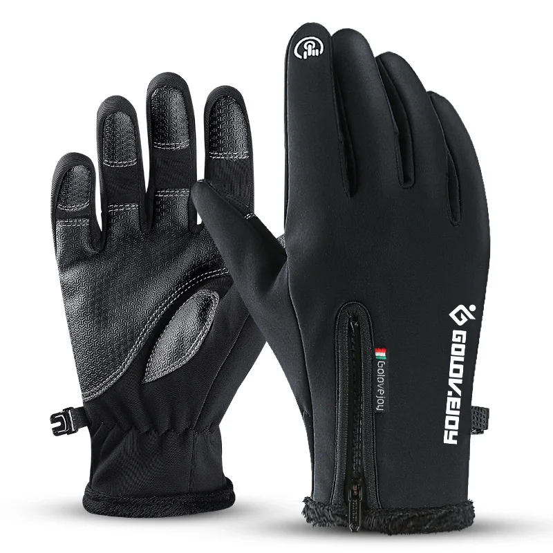 Зимние перчатки для катания на лыжах с сенсорным экраном теплые водонепроницаемые ветрозащитные перчатки для катания на сноуборде спортивные Лыжные рукавицы - Цвет: black