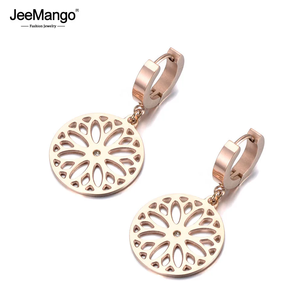 JeeMango модные серьги-кольца цветок из нержавеющей стали CZ для женщин Девушка розовое золото серьги ювелирные изделия для юбилея подарок JE19074